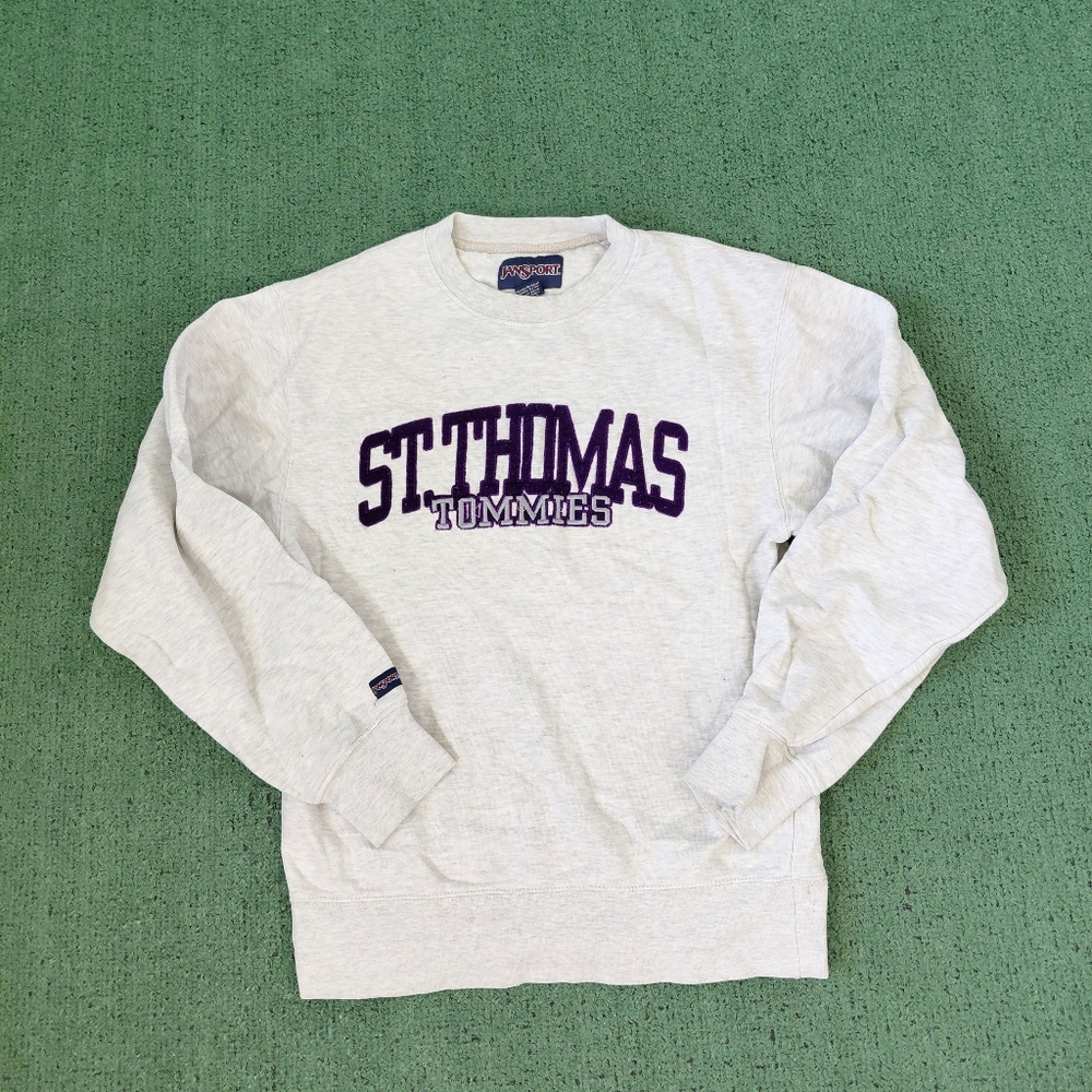 VINTAGE Jansport St Thomas Tommies College University Gray Crewneck Sweatshirt S